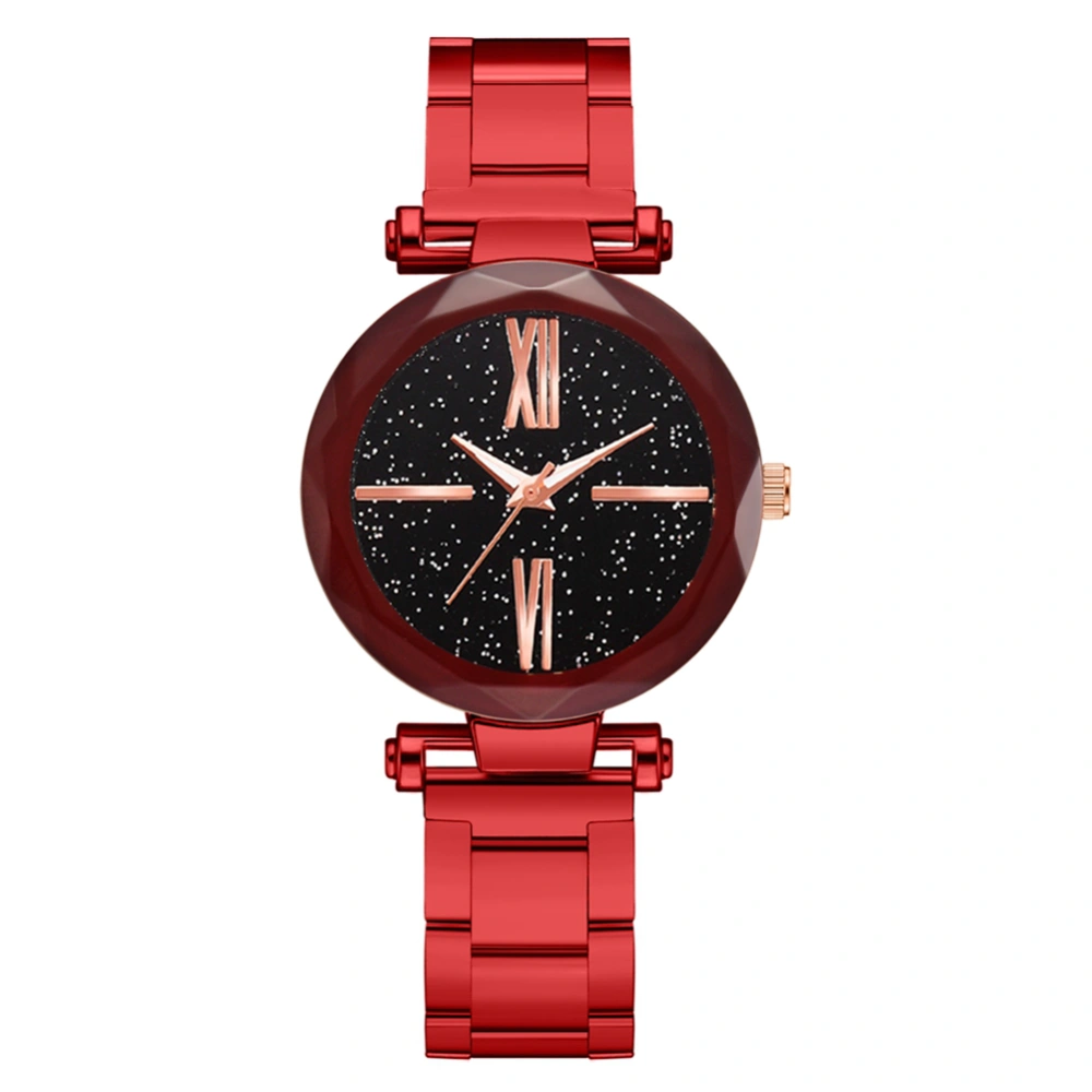 Fashion Alloy Strap Round Dial Watch Unisex Casual Quartz Watch (Red)