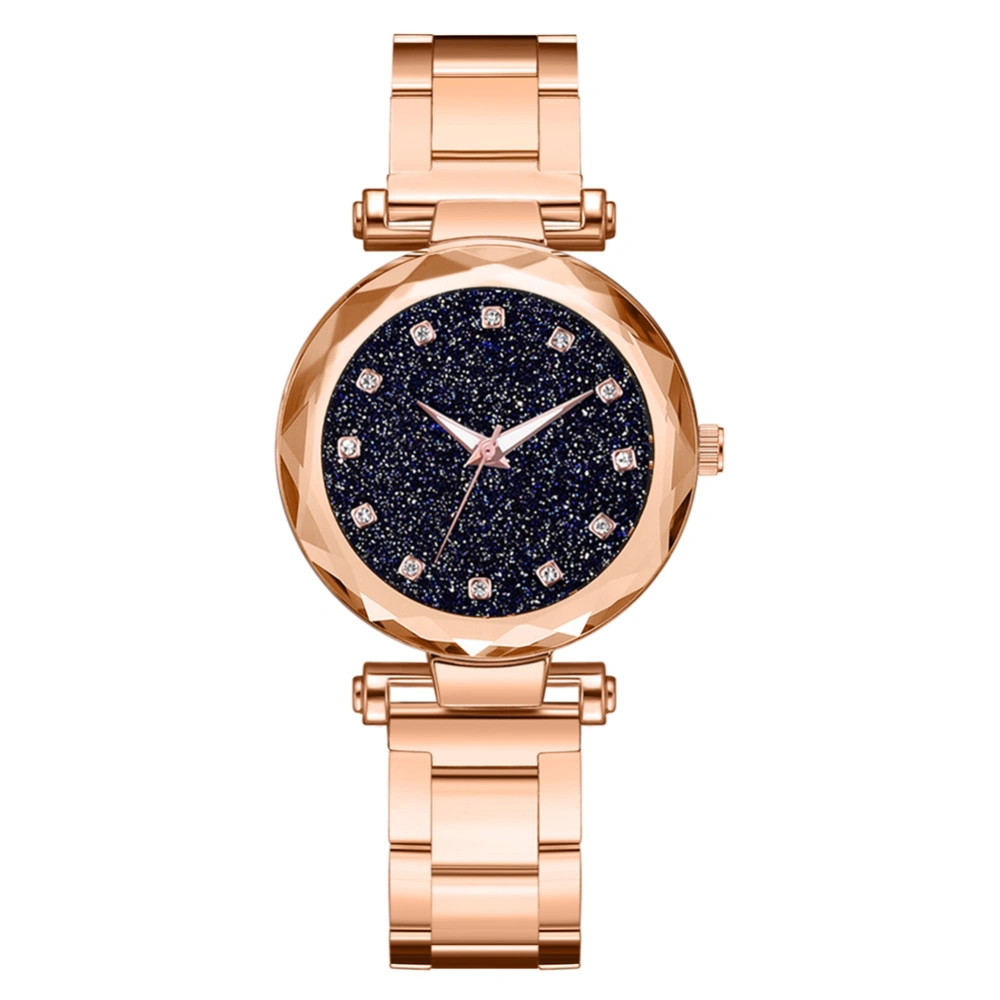 Fashion Alloy Strap Round Dial Watch Unisex Casual Quartz Watch (Rose Gold)