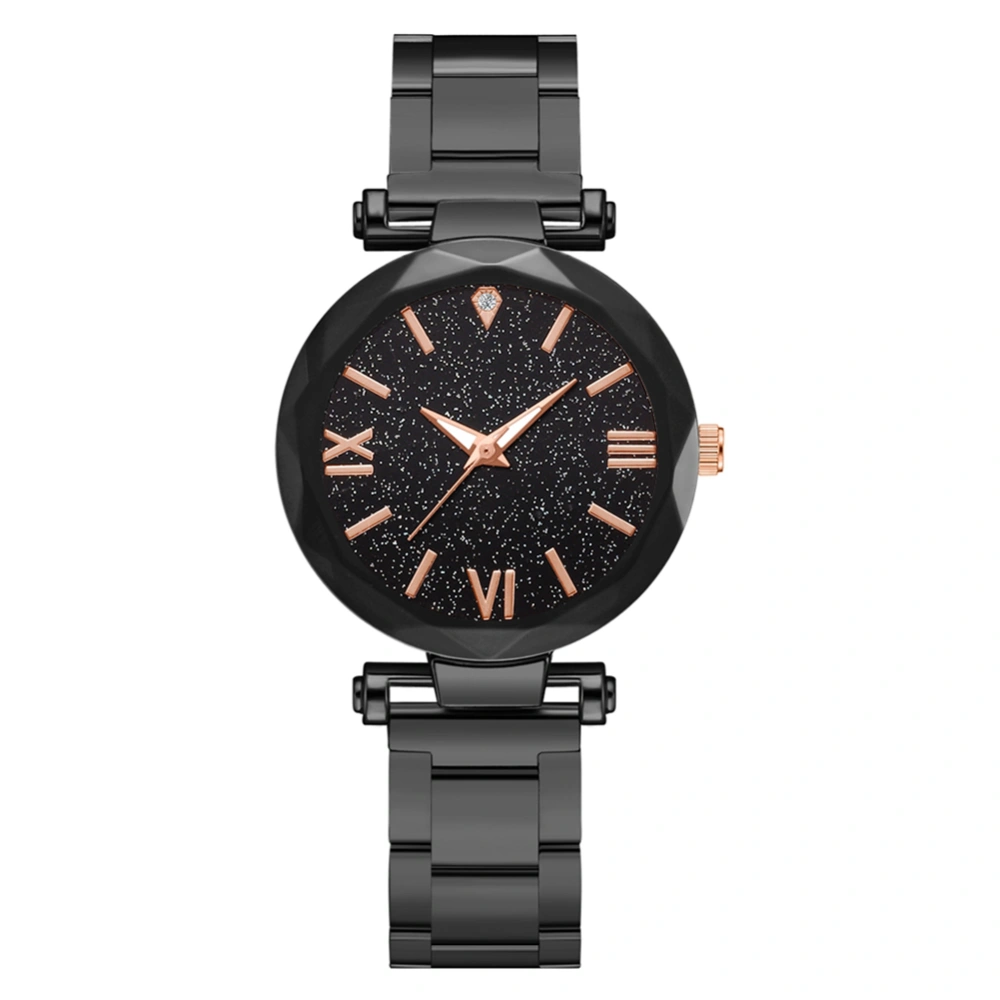 Fashion Alloy Strap Round Dial Watch Unisex Casual Quartz Watch (Black)