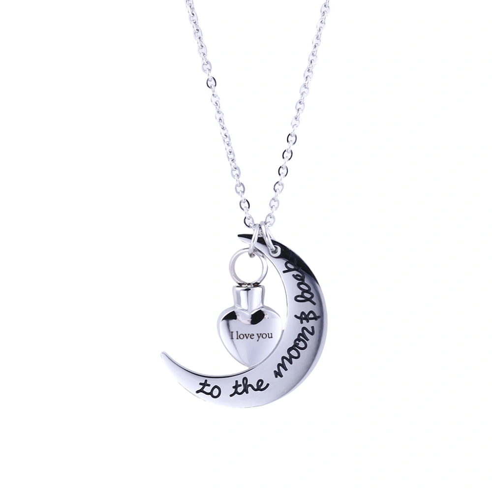 Stainless Steel Engraved Heart and Moon Cremation Jewelry Keepsake Memorial Urn Necklace