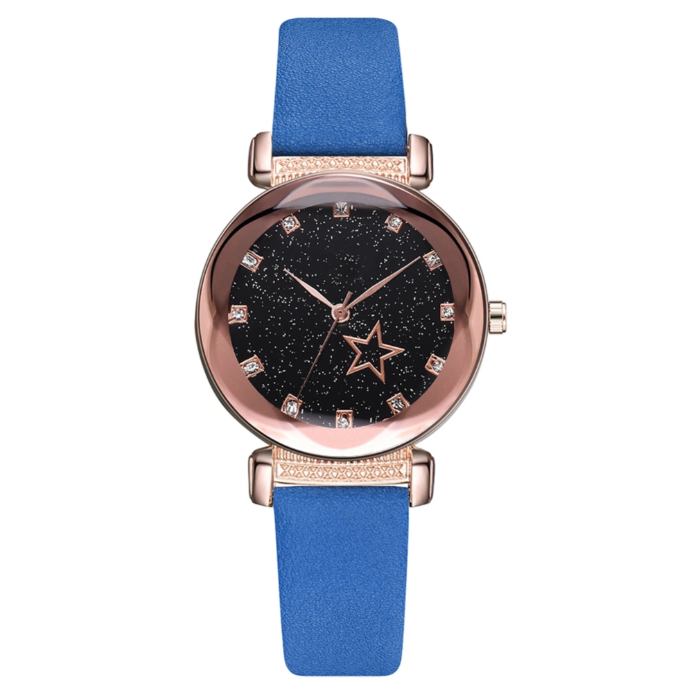 DISU Men Women Fashionable PU Strap Watch Round Dial Analog Display Quartz Wristwatch(blue)