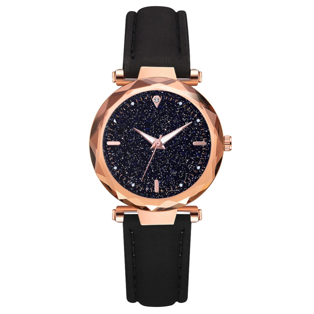 Women Girls Quartz Watch Round Dial Elegant Casual Wristwatch Black