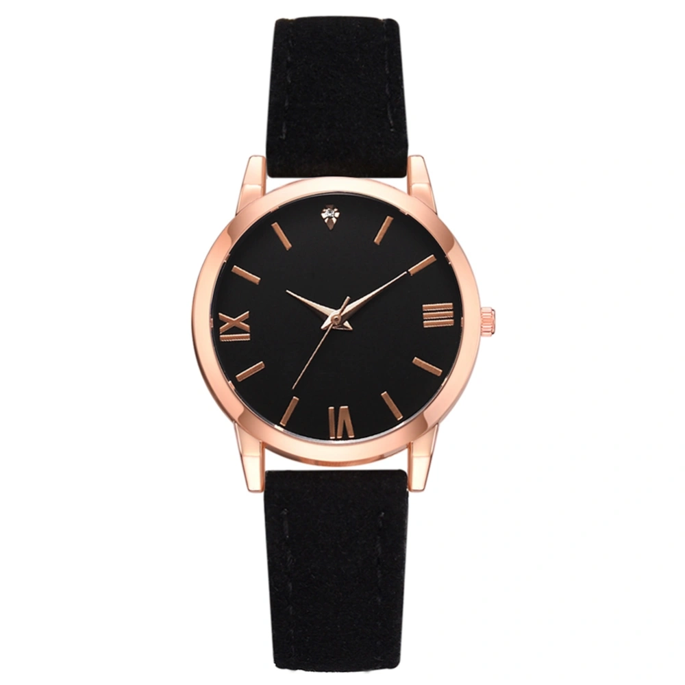 Fashionable Women Lady PU Wrist Watch Round Dial Analog Display Quartz Wristwatch Black