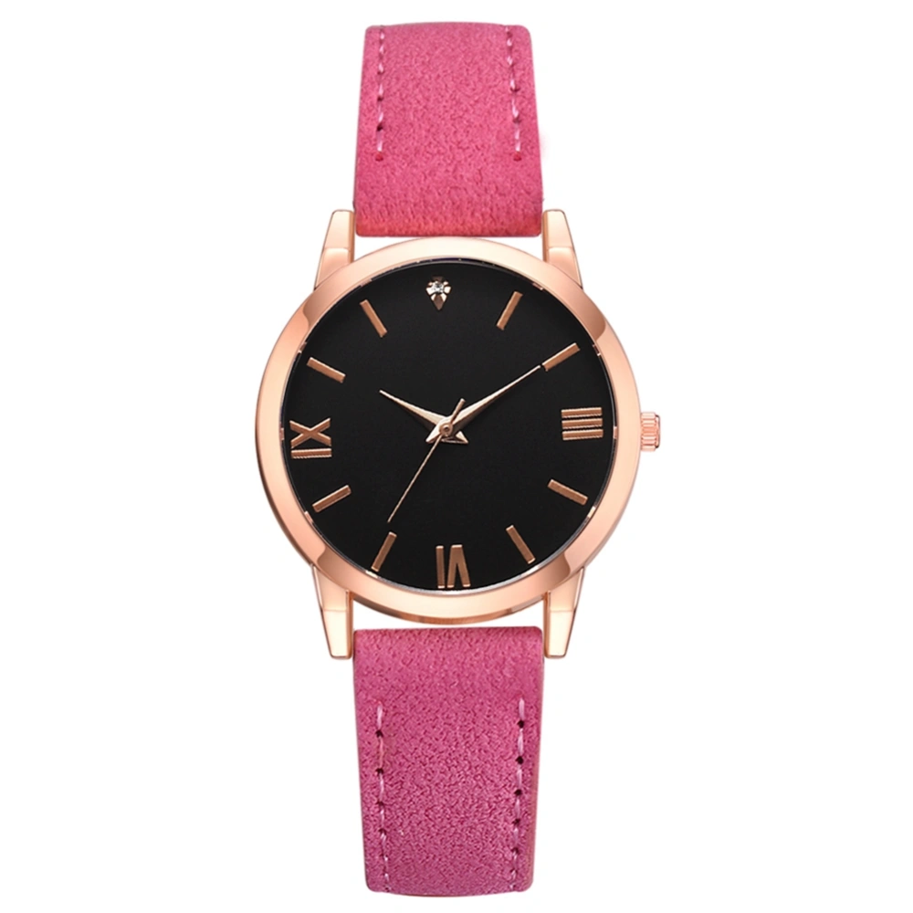 Fashionable Women Lady PU Wrist Watch Round Dial Analog Display Quartz Wristwatch Rose Red