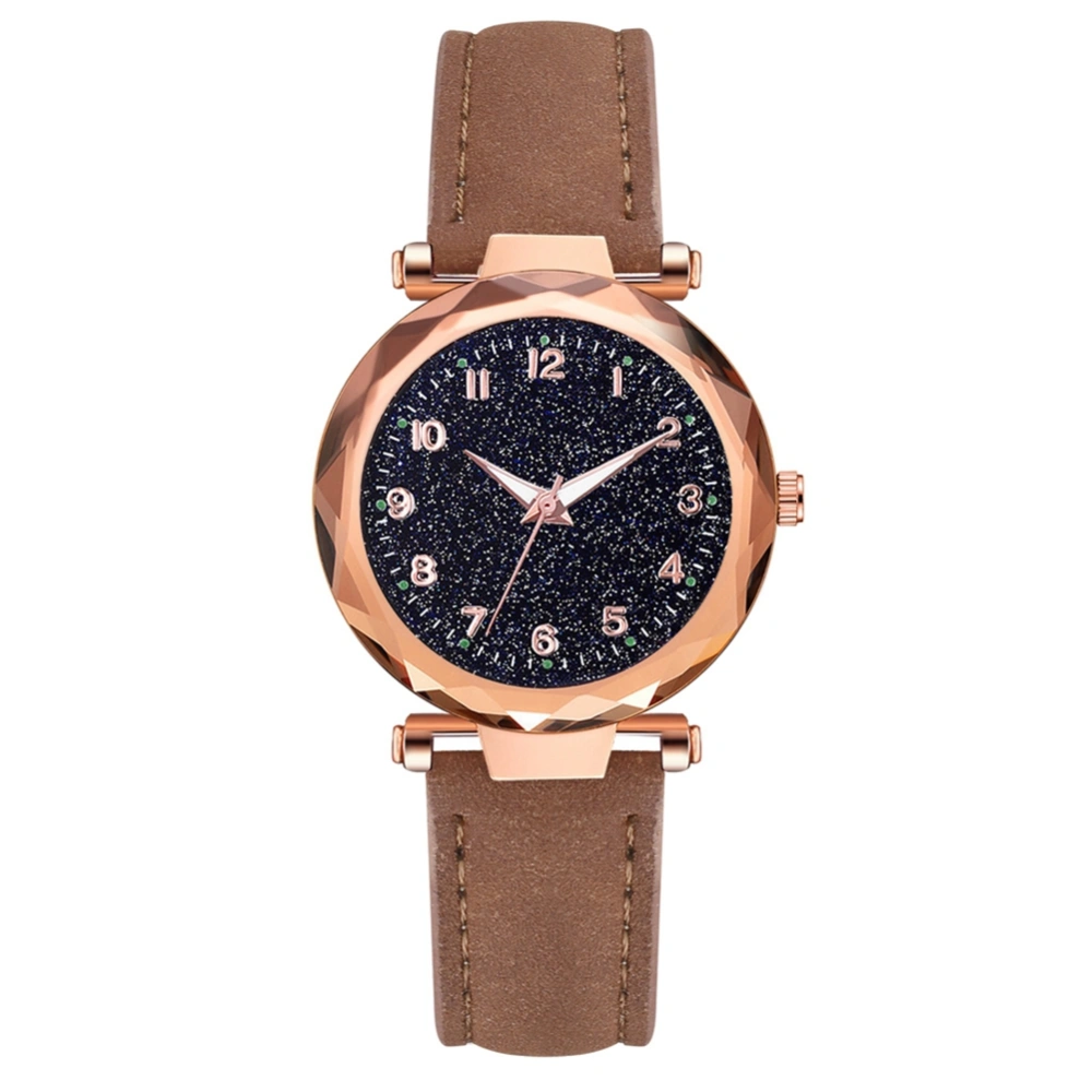 Women Lady Adjustable PU Strap Wrist Watch Round Dial Quartz Casual Watch Brown