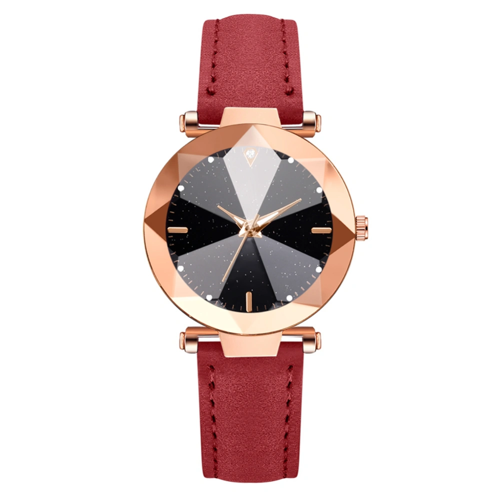 Simple Fashion PU Leather Wristwatch Round Dial Casual Quartz Watch Decoration(Red)