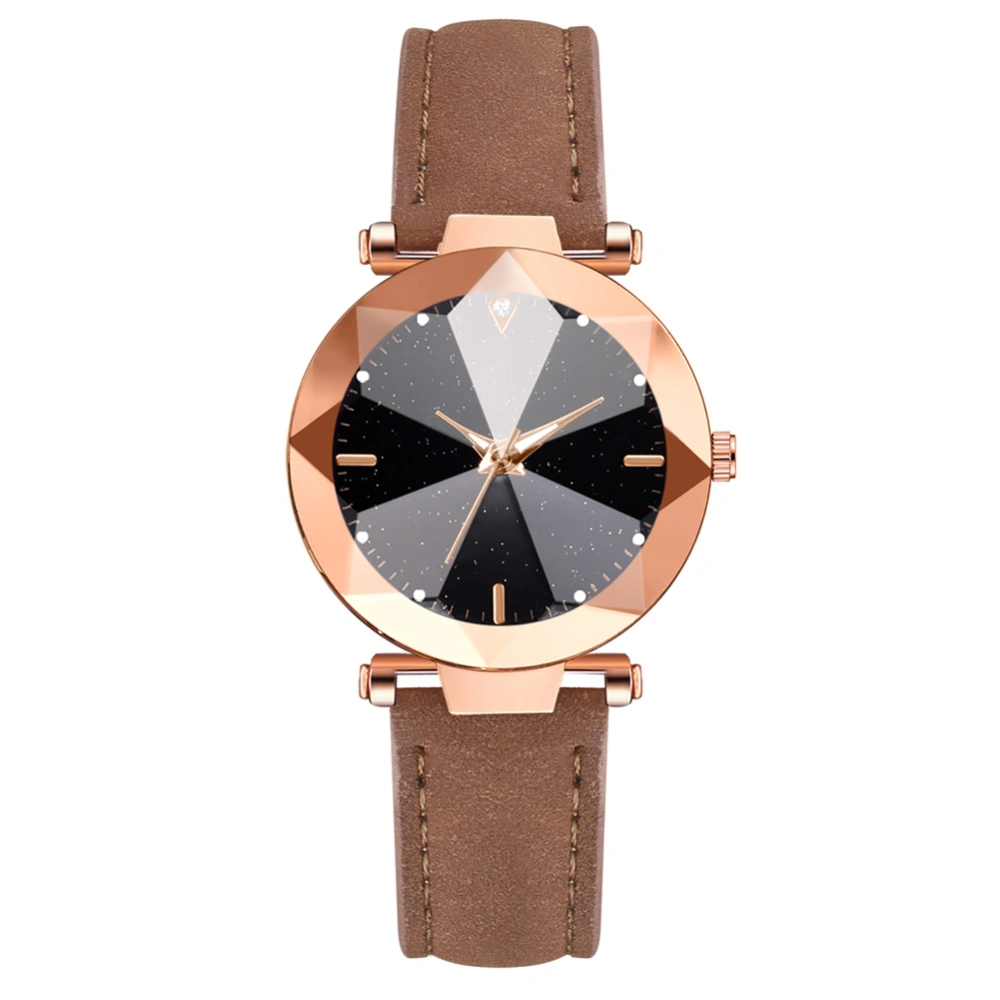 Simple Fashion PU Leather Wristwatch Round Dial Casual Quartz Watch Decoration(Brown)