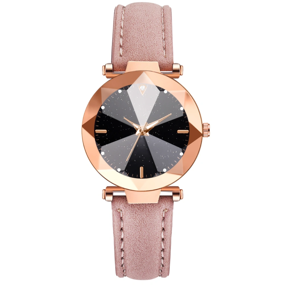 Simple Fashion PU Leather Wristwatch Round Dial Casual Quartz Watch Decoration(Pink)