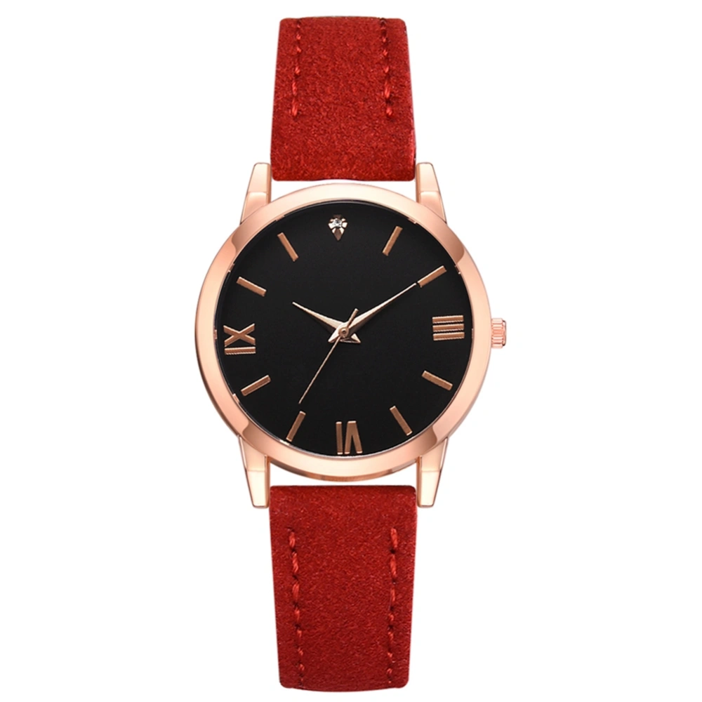 Fashionable Women Lady PU Wrist Watch Round Dial Analog Display Quartz Wristwatch Red