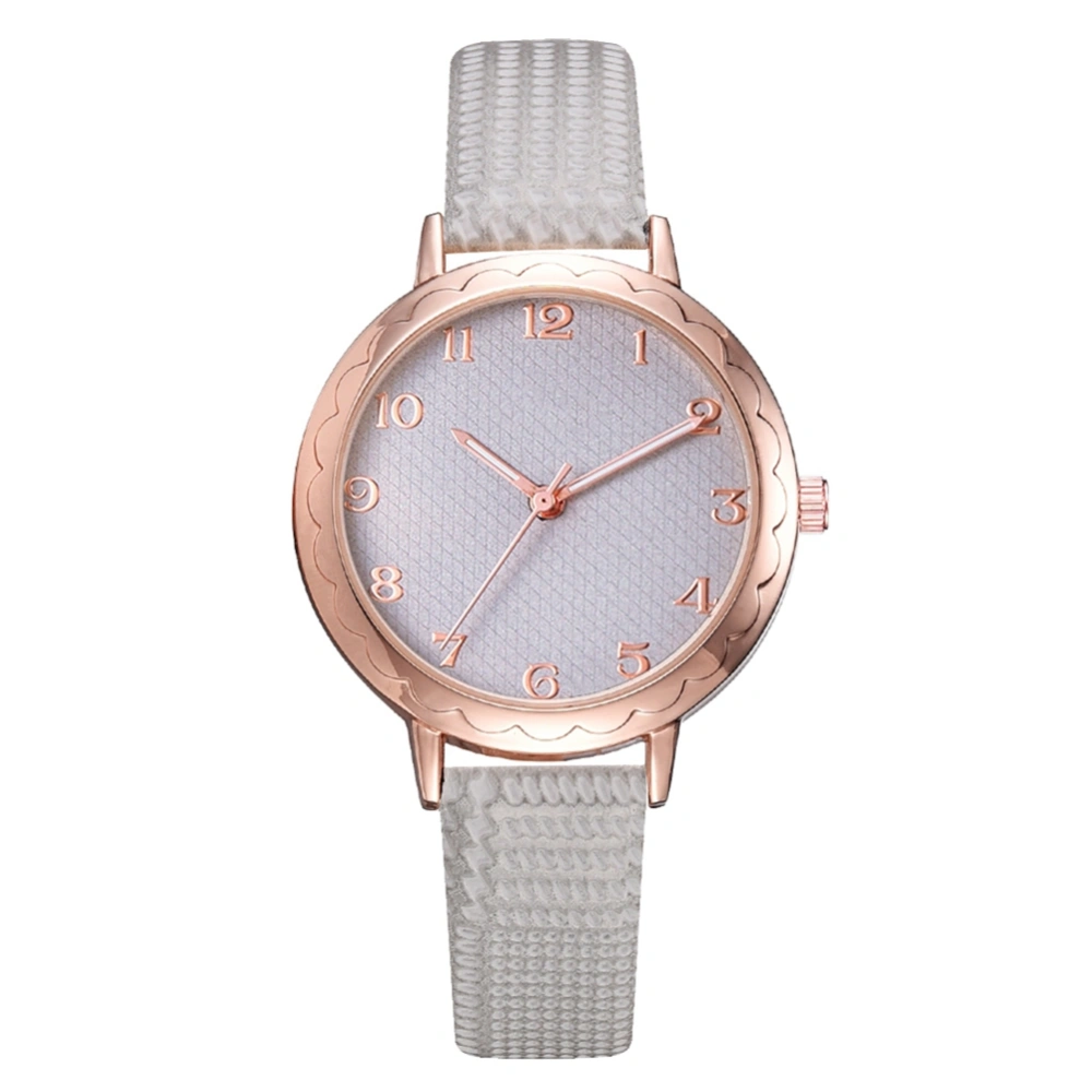 Leisure Fashion Women Simple Alloy PU Dial Quartz Wrist Watch Decoration (Grey)