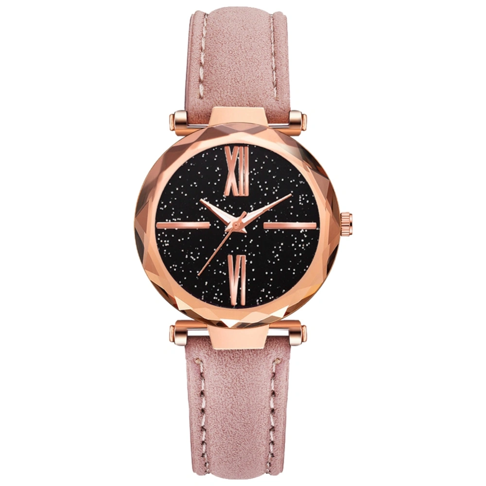 Fashionable Starry Sky Dial Women Alloy PU Strap Roman Quartz Wristwatch Watch(Pink)