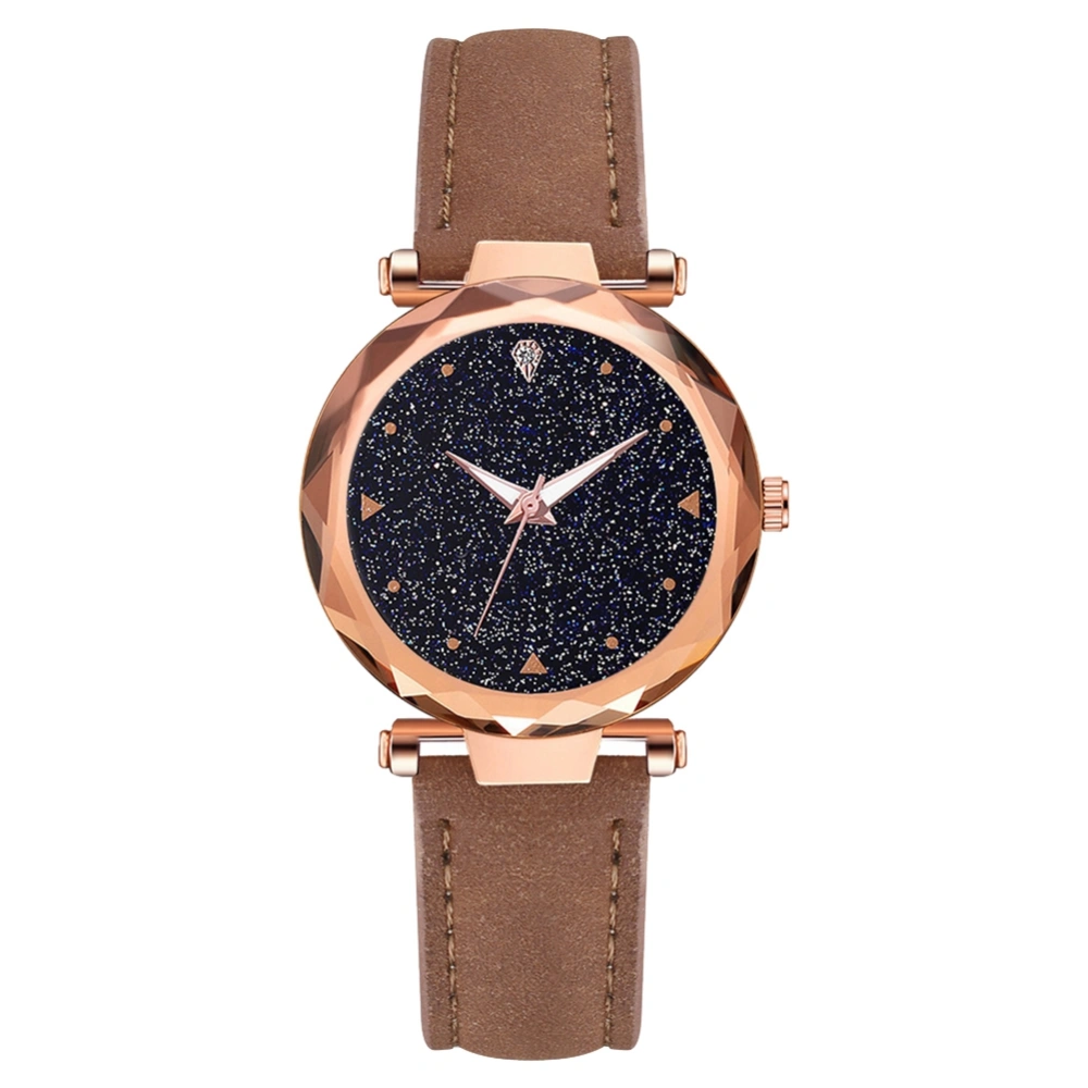 Fashion Women Glitter Dial Quartz Watch Casual PU Leather Strap Wristwatch (Red)