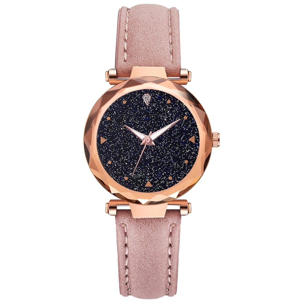 Fashion Women Glitter Dial Quartz Watch Casual PU Leather Strap Wristwatch (Pink)