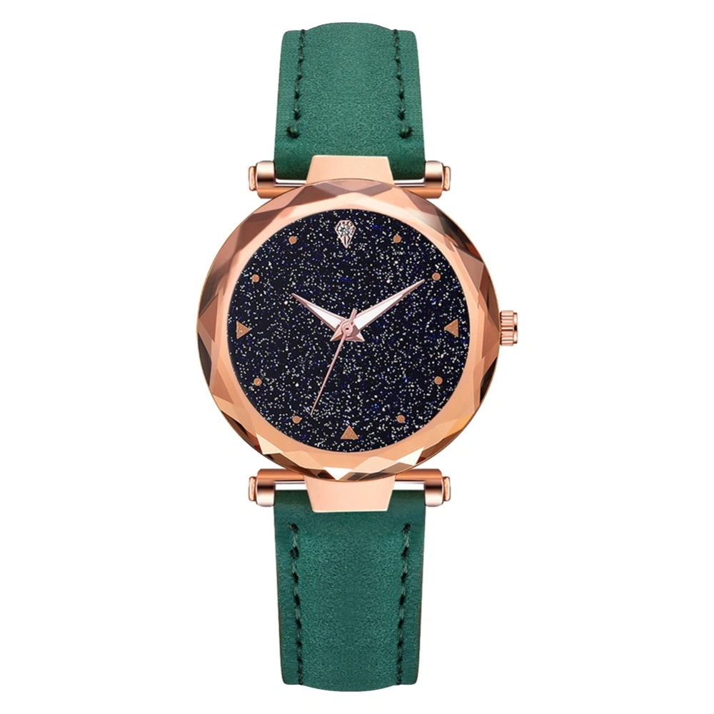 Fashion Women Glitter Dial Quartz Watch Casual PU Leather Strap Wristwatch (Green)