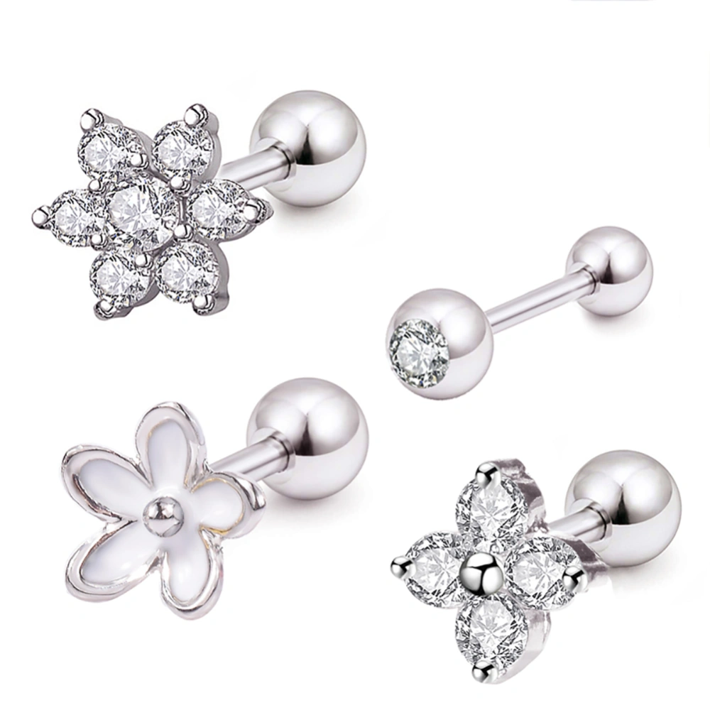 New Women Fashion Stud Earrings Zircon Flower Stud Earrings Jewelry Gift(1 Set/4Pcs)