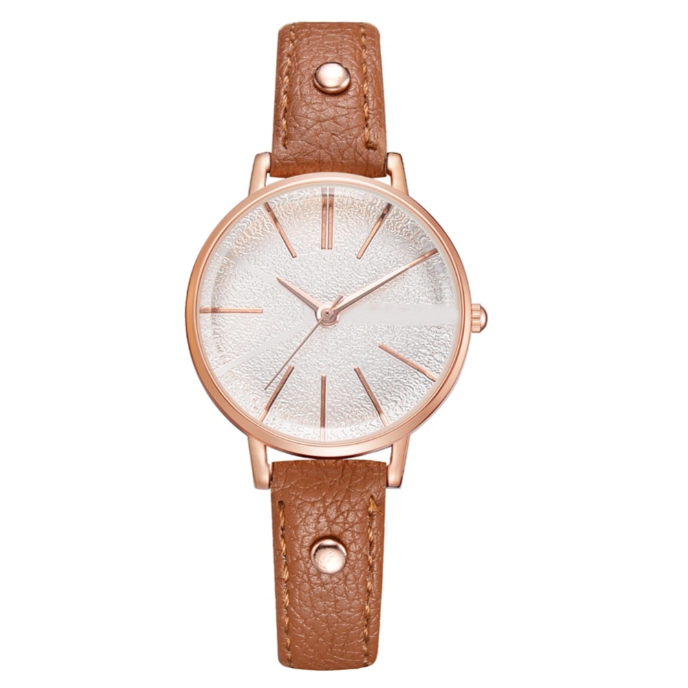 Fashion Casual Lady Watch Women Quartz Analog PU Band Wristwatch (Beige)