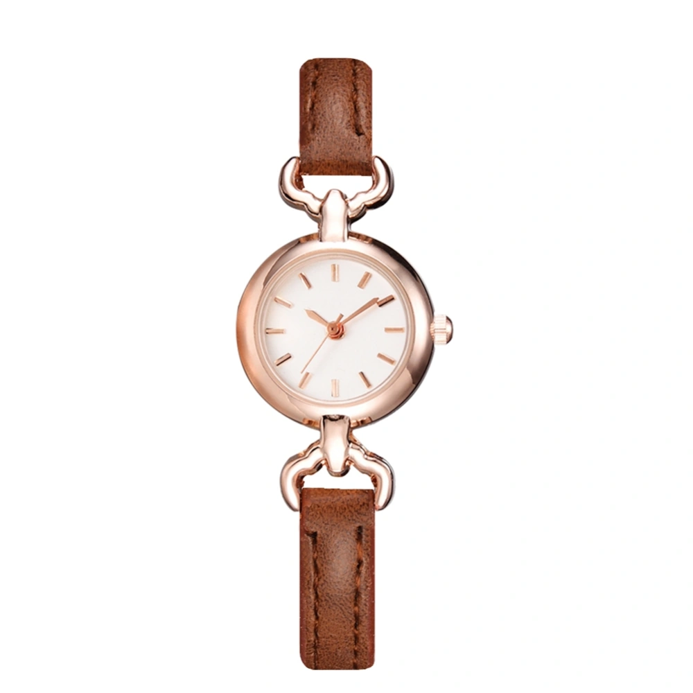 Fashionable Simple Style PU Leather Strap Quartz Watch Hand Decoration for Lady(Brown)