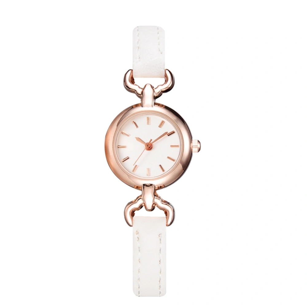 Fashionable Simple Style PU Leather Strap Quartz Watch Hand Decoration for Lady(White)