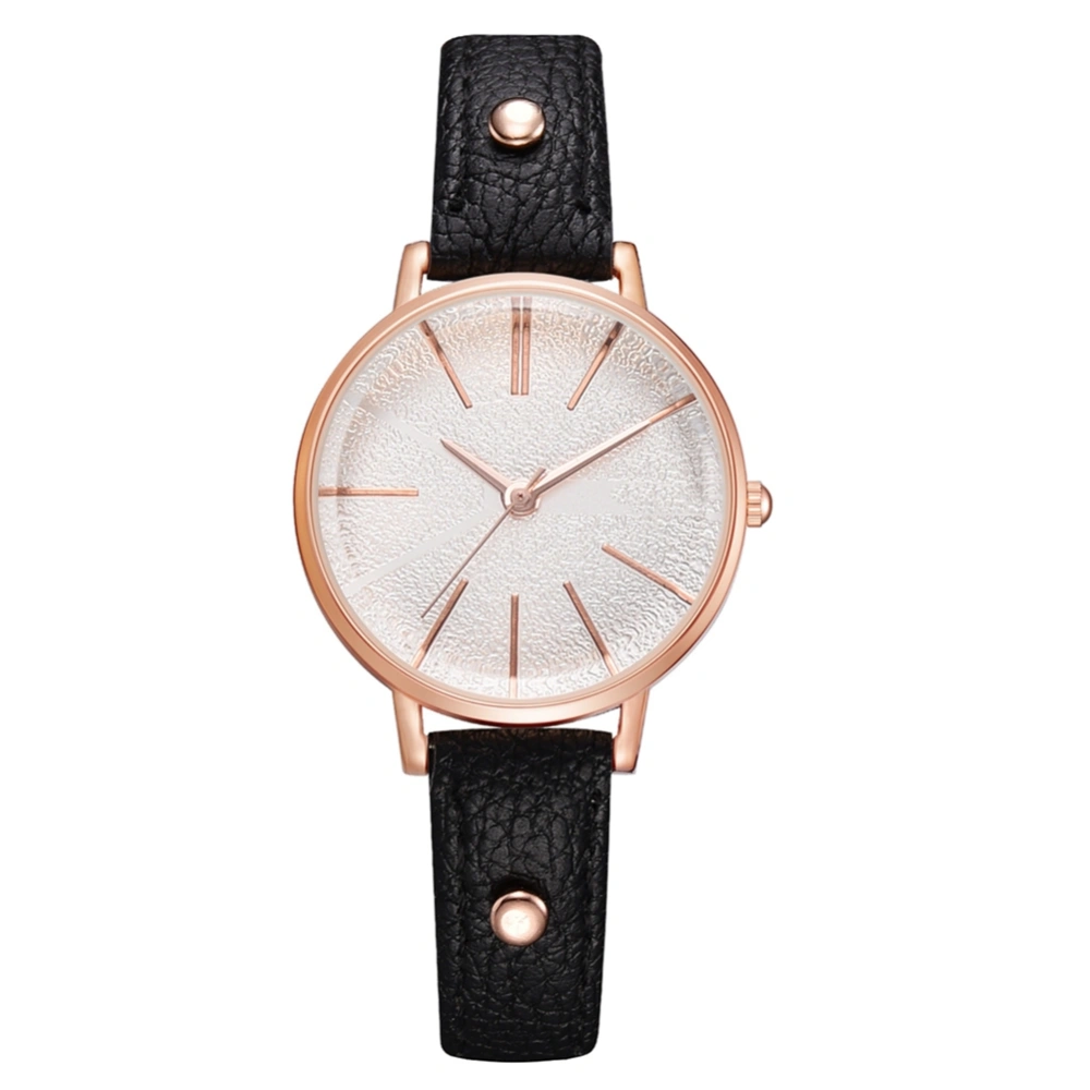 Fashion Casual Lady Watch Women Quartz Analog PU Band Wristwatch (Black)