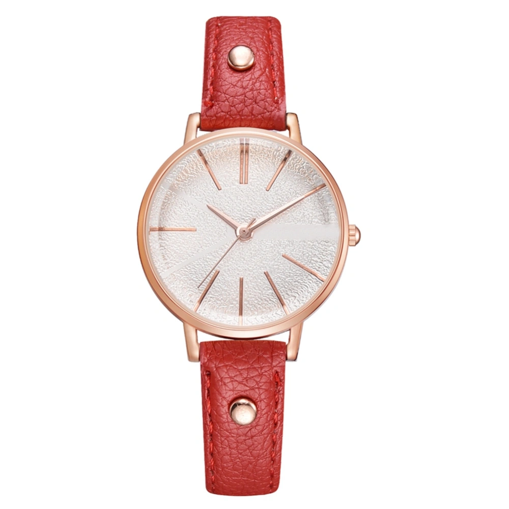 Fashion Casual Lady Watch Women Quartz Analog PU Band Wristwatch (Red)