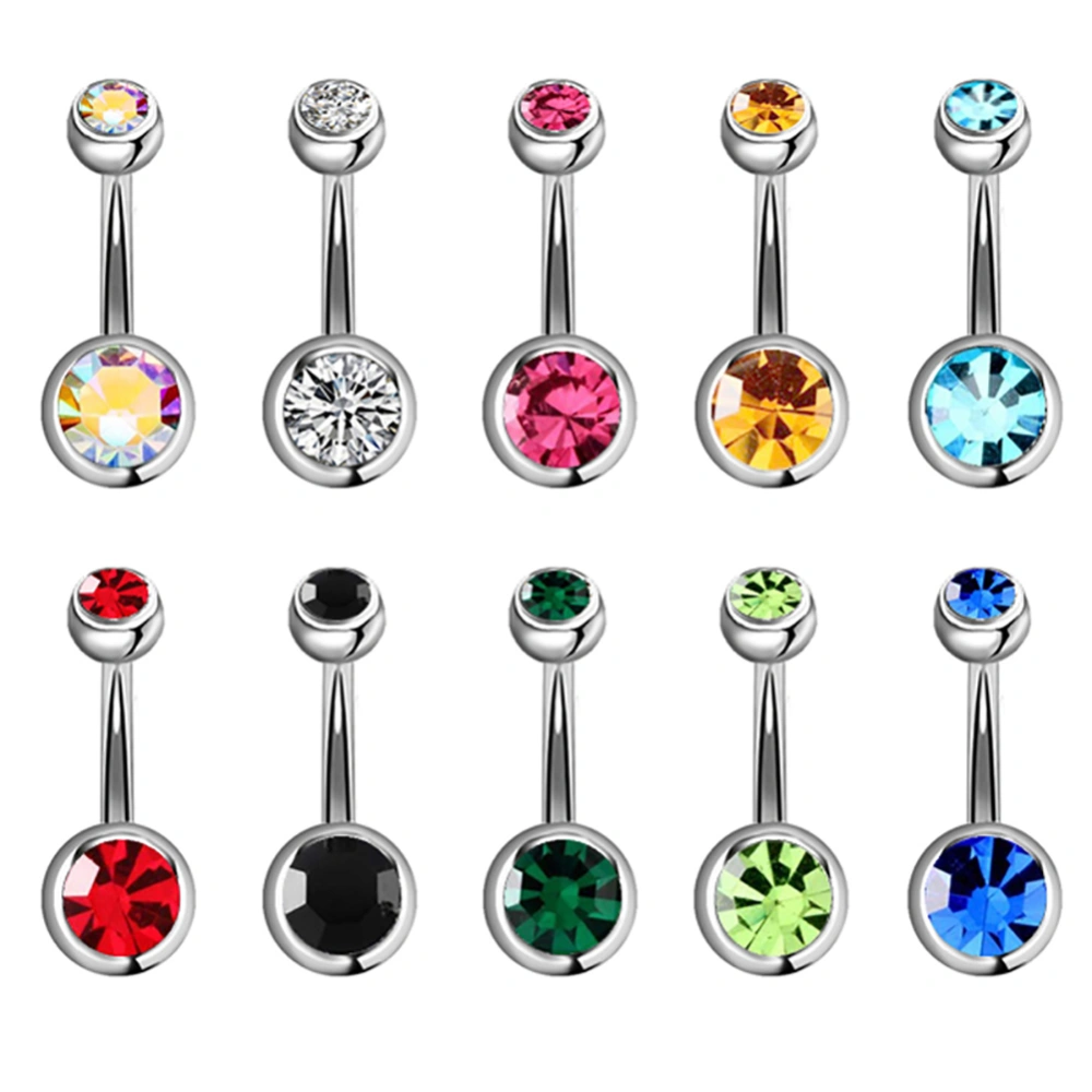 TZ00060 Hypoallergenic Stainless Steel Double Drill Umbilical Ring(10-in-1 Mixed Color)