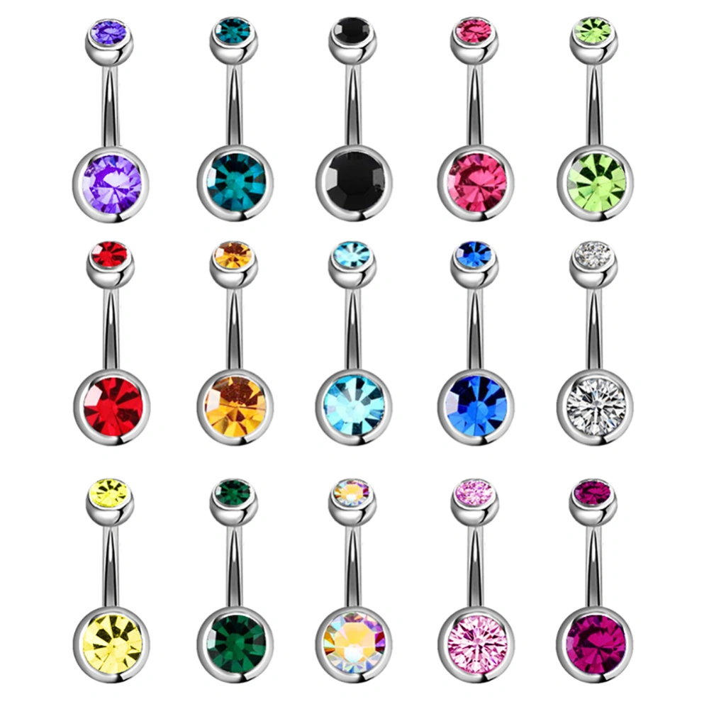 TZ00060 Hypoallergenic Stainless Steel Double Drill Umbilical Ring(15-in-1 Mixed Color)