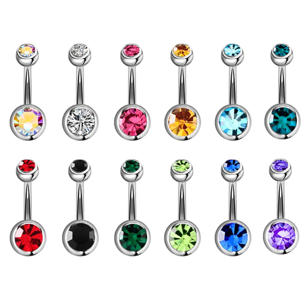 TZ00060 Hypoallergenic Stainless Steel Double Drill Umbilical Ring(12-in-1 Mixed Color)