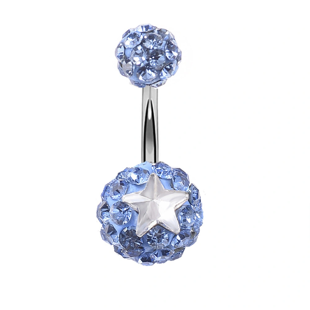 1 Pc Round Soft Ceramic Ball Rhinestone Navel Ring Body Piercing Ring (Light Blue)