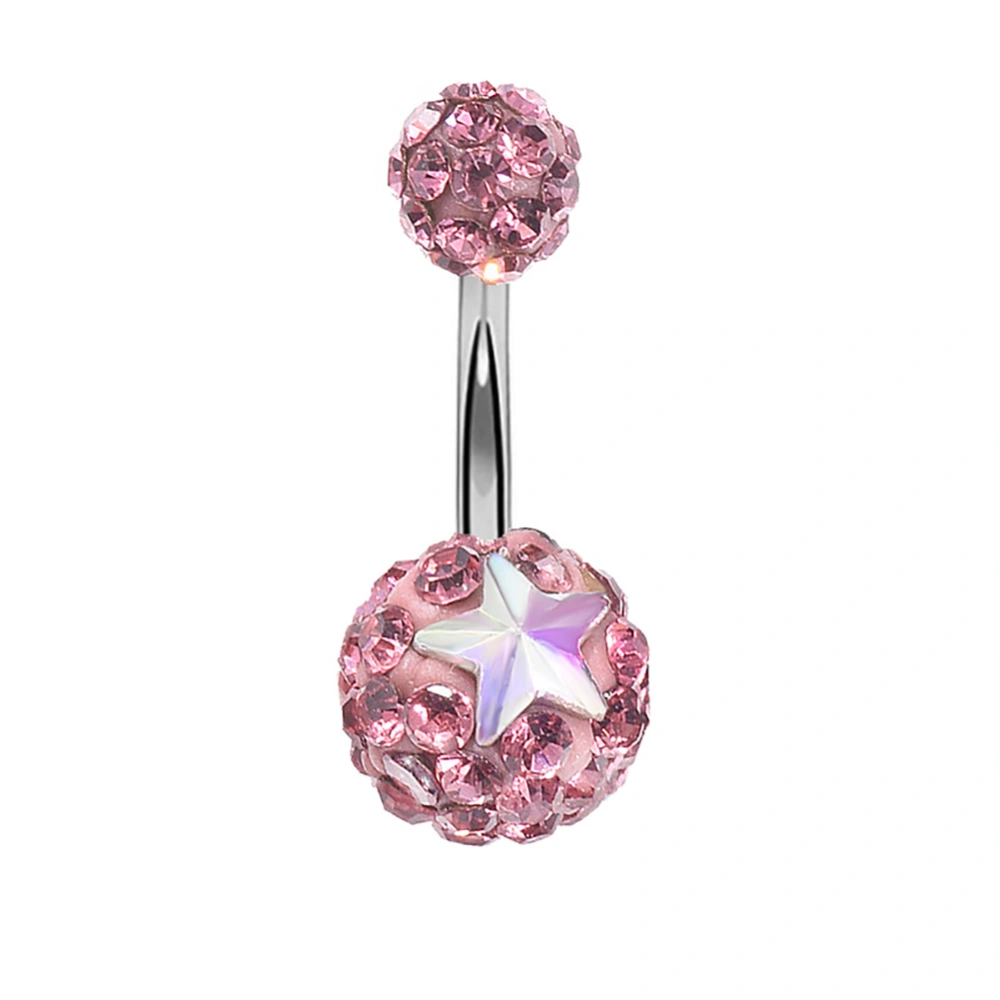 1 Pc Round Soft Ceramic Ball Rhinestone Navel Ring Body Piercing Ring (Pink)