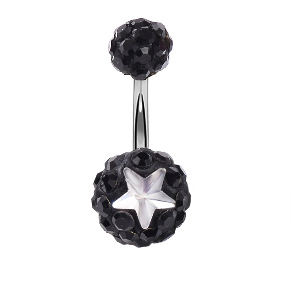 1 Pc Round Soft Ceramic Ball Rhinestone Navel Ring Body Piercing Ring (Black)