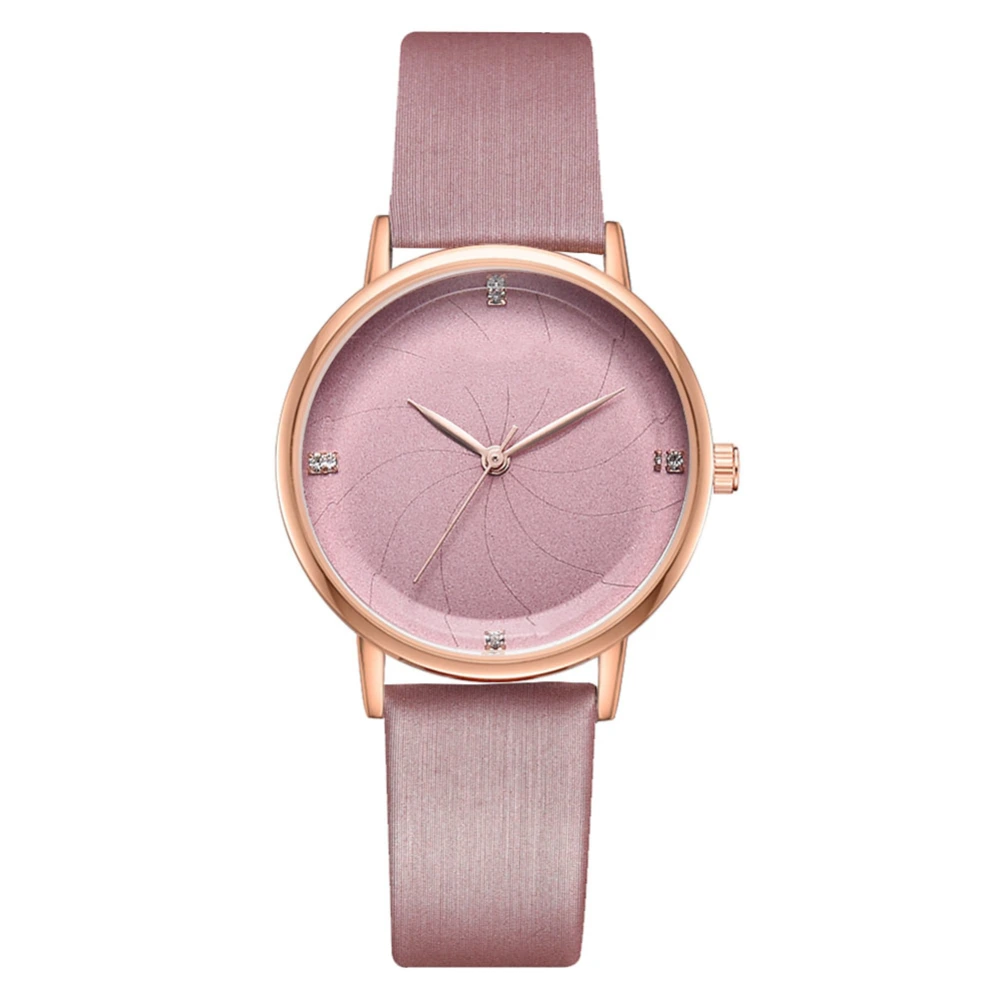 Fashionable PU Strap Round Dial Analog Display Quartz Women Wristwatch (Pink)