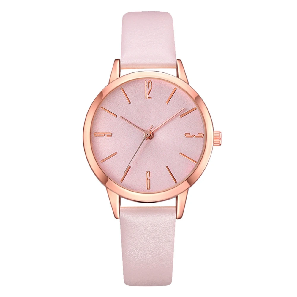 Fashionable PU Strap Round Dial Analog Display Quartz Women Wristwatch (Pink)