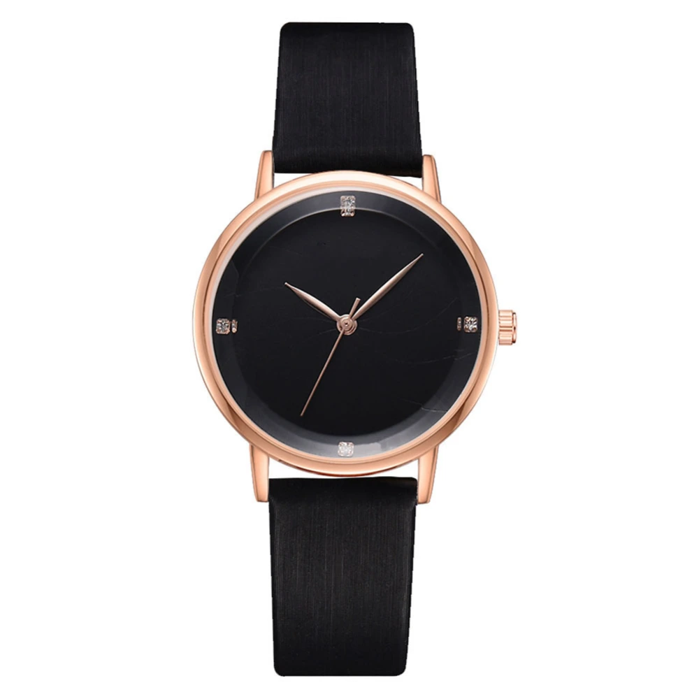 Fashionable PU Strap Round Dial Analog Display Quartz Women Wristwatch (Black)