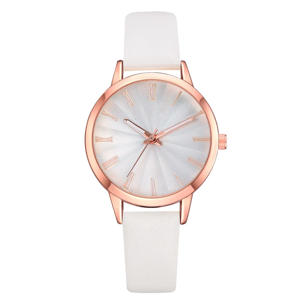 Fashion Women PU Strap Wrist Watch Adjustable Analog Display Quartz Casual Watch White