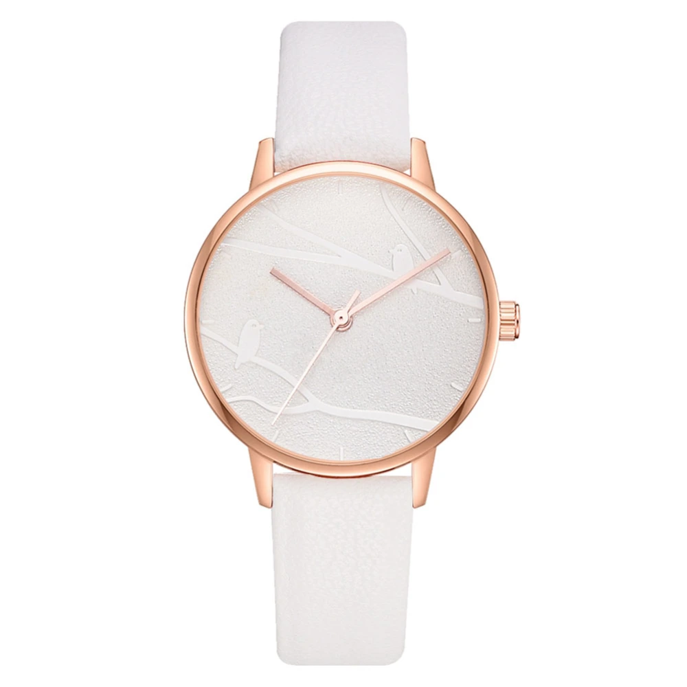 Women Lady Adjustable PU Strap Wrist Watch Round Dial Quartz Decoration Watch White