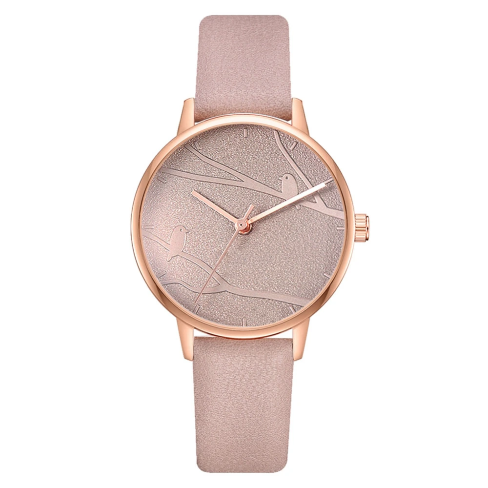 Women Lady Adjustable PU Strap Wrist Watch Round Dial Quartz Decoration Watch Beige