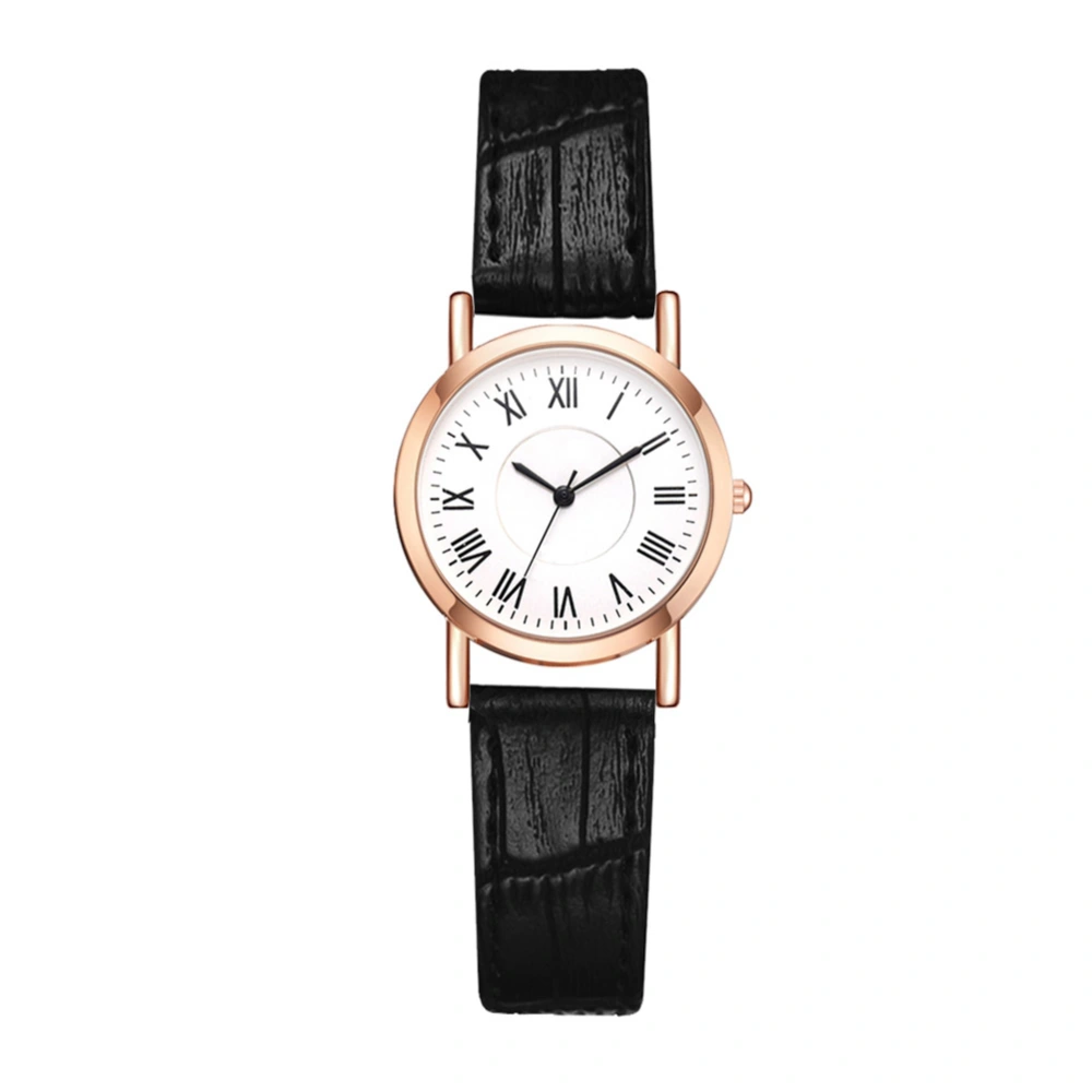 Women Casual Wrist Watch PU Strap Analog Display Round Dial Quartz Watch Wristwatch Black