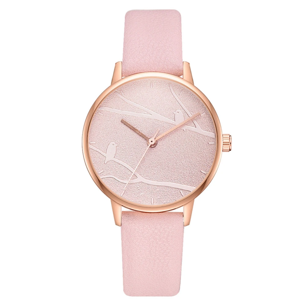 Women Lady Adjustable PU Strap Wrist Watch Round Dial Quartz Decoration Watch Pink