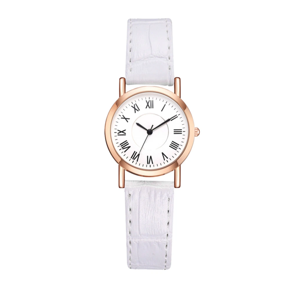 Women Casual Wrist Watch PU Strap Analog Display Round Dial Quartz Watch Wristwatch White