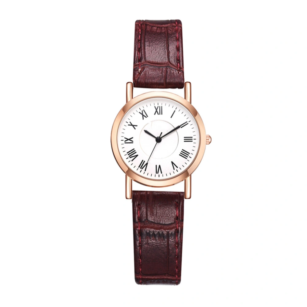 Women Casual Wrist Watch PU Strap Analog Display Round Dial Quartz Watch Wristwatch Brown