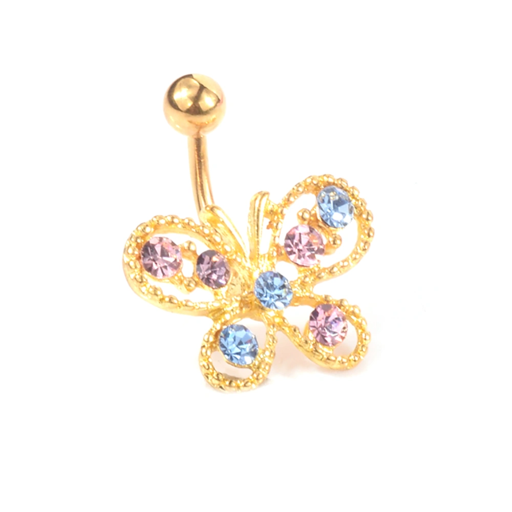 Sexy Women Rhinestone Butterfly Belly Button Navel Ring Body Piercing Jewelry