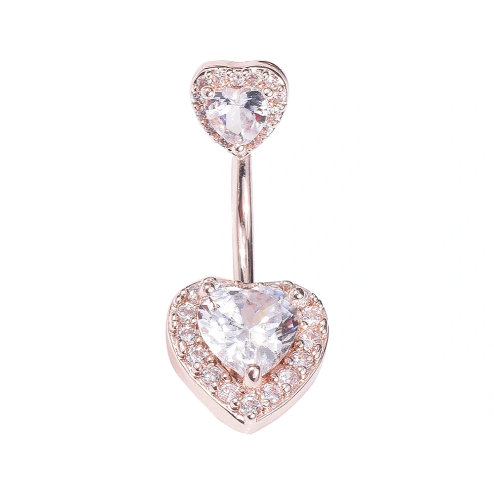 New Sexy Women Zircon Heart Shape Belly Button Navel Bar Ring Body Piercing Jewelry(Rose Gold)