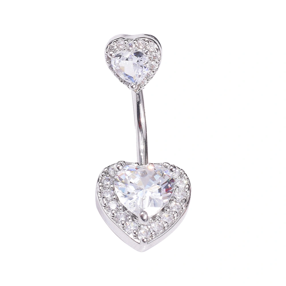 New Sexy Women Zircon Heart Shape Belly Button Navel Bar Ring Body Piercing Jewelry(Silver)