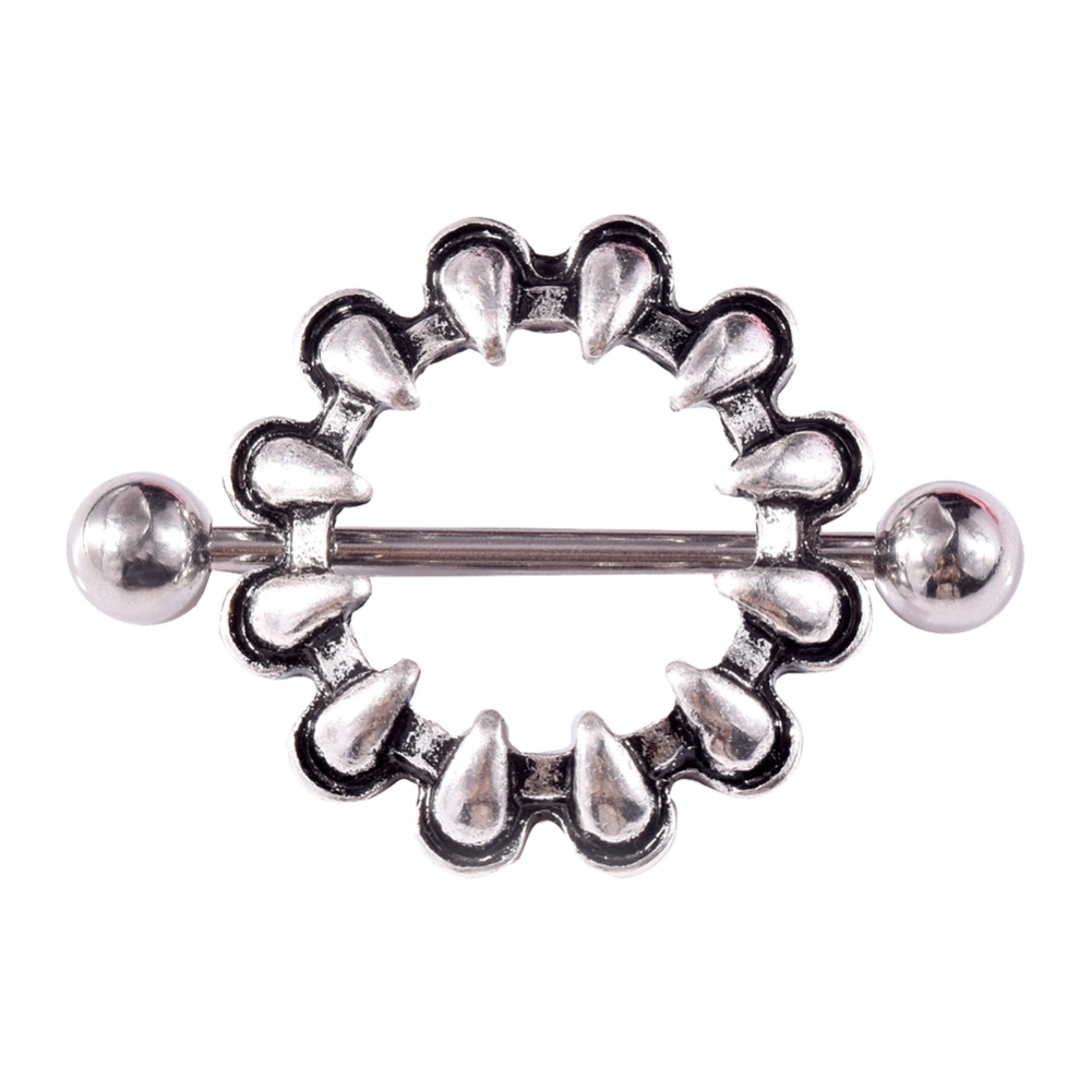 R00459 Medical Steel Piercing Nipple Ring Teeth Shaped Anti allergy Body Jewelry (Single)