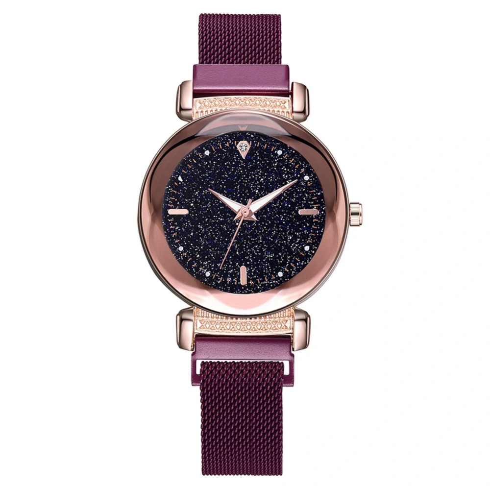 Fashion Alloy Strap Round Dial Watch Women Casual Quartz Watch (Purple)