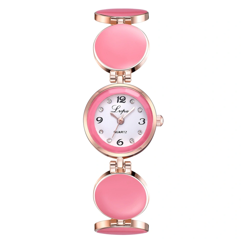 Fashion Round Dot Strap Round Dial Watch Women Casual Quartz Watch (Rose Gold Pink)