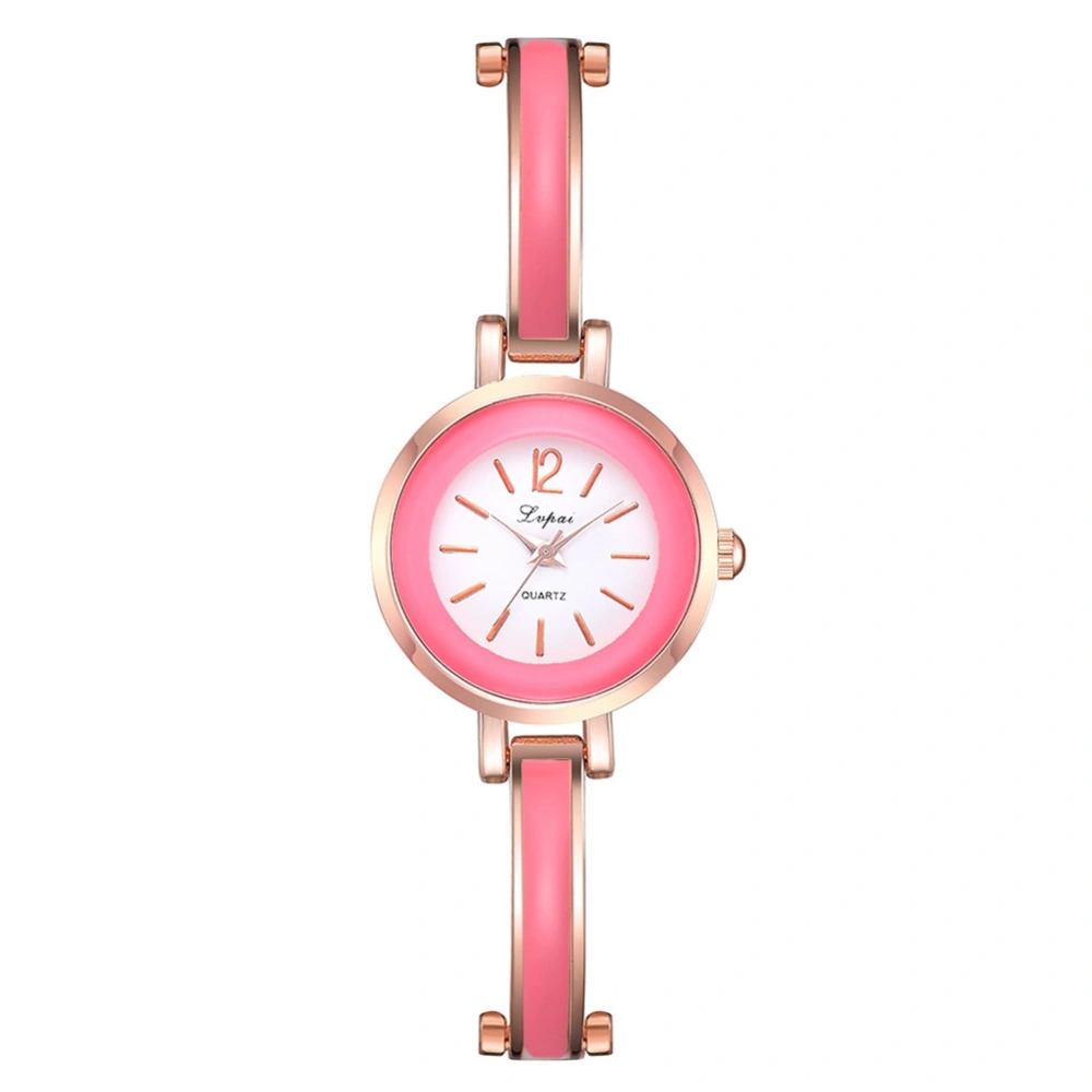 Fashion Alloy Strap Round Dial Watch Women Casual Quartz Watch (Rose Gold Pink)