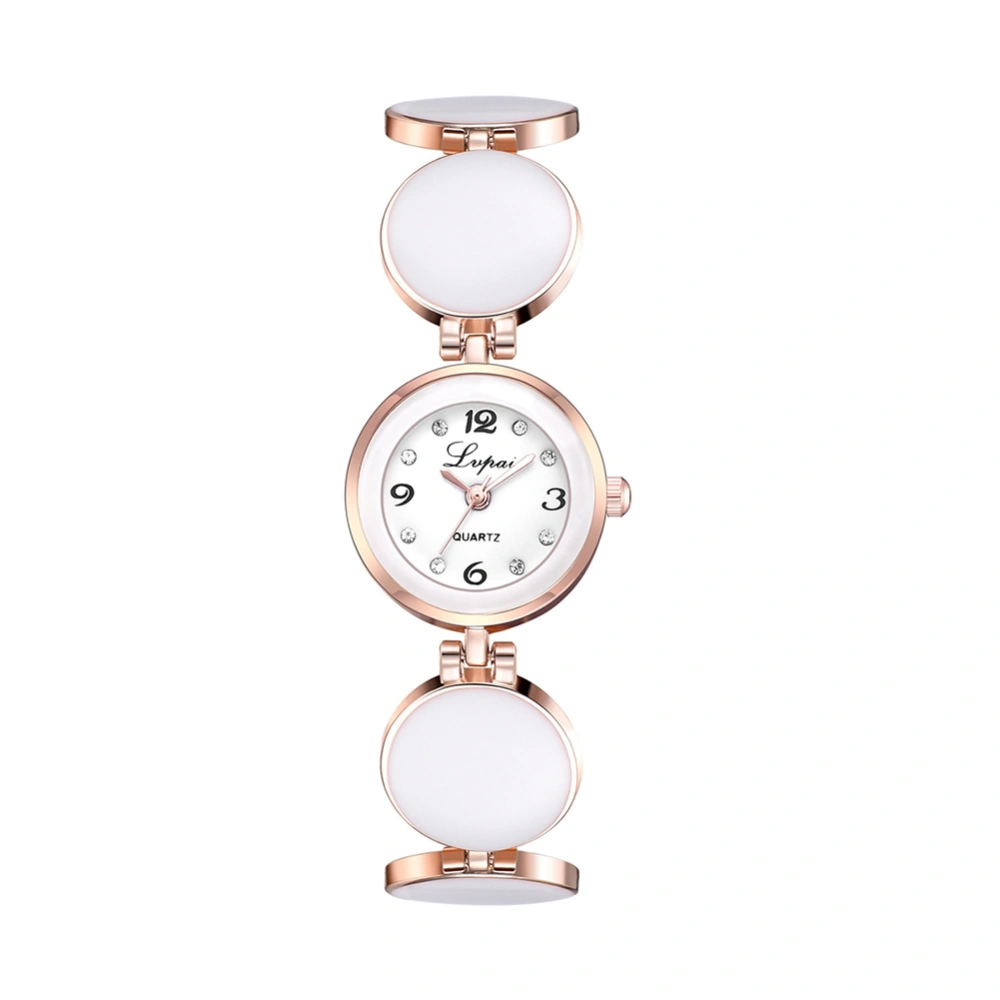 Fashion Round Dot Strap Round Dial Watch Women Casual Quartz Watch (Rose Gold White)