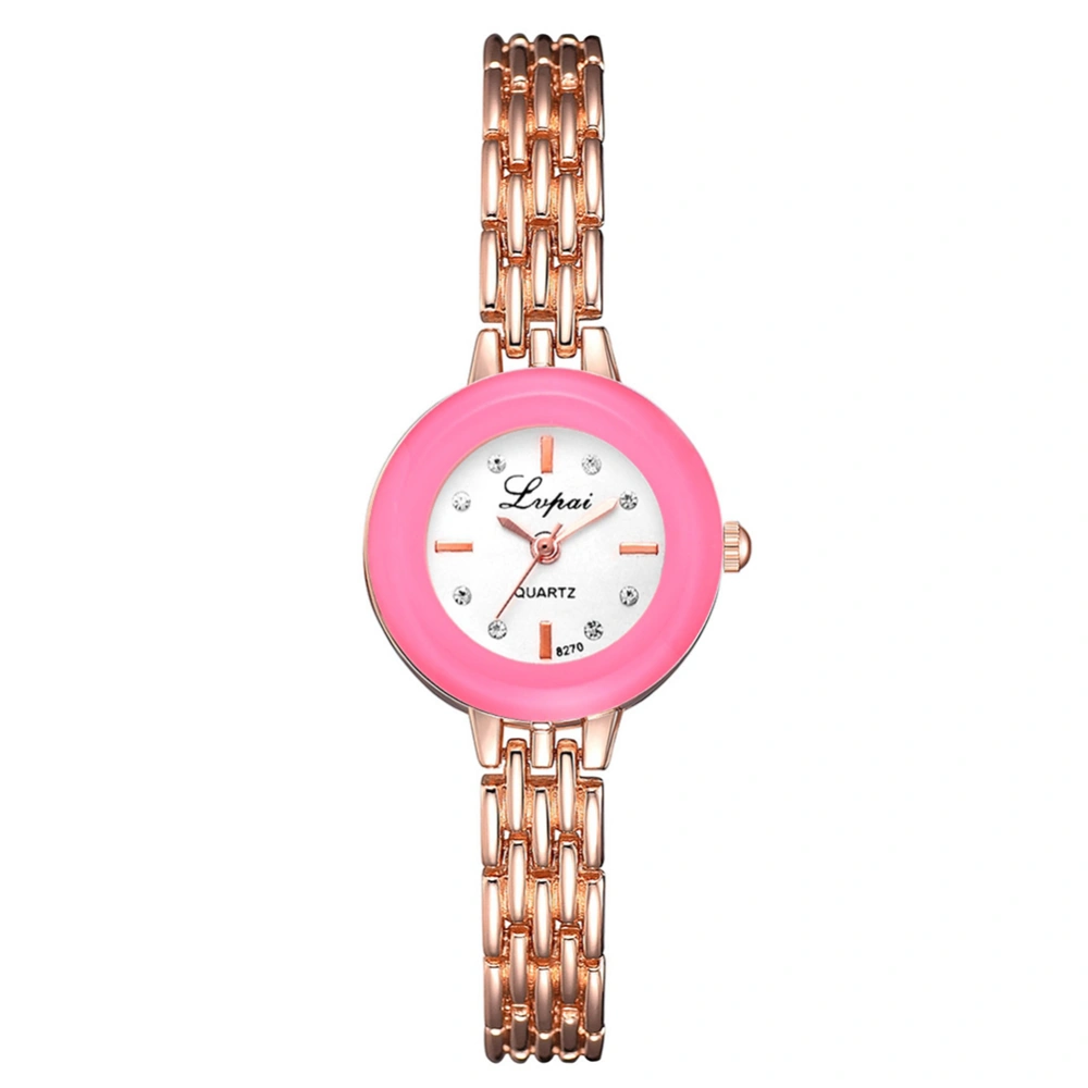 Fashion Alloy Strap Round Dial Watch Women Casual Quartz Watch (Rose Gold Pink)