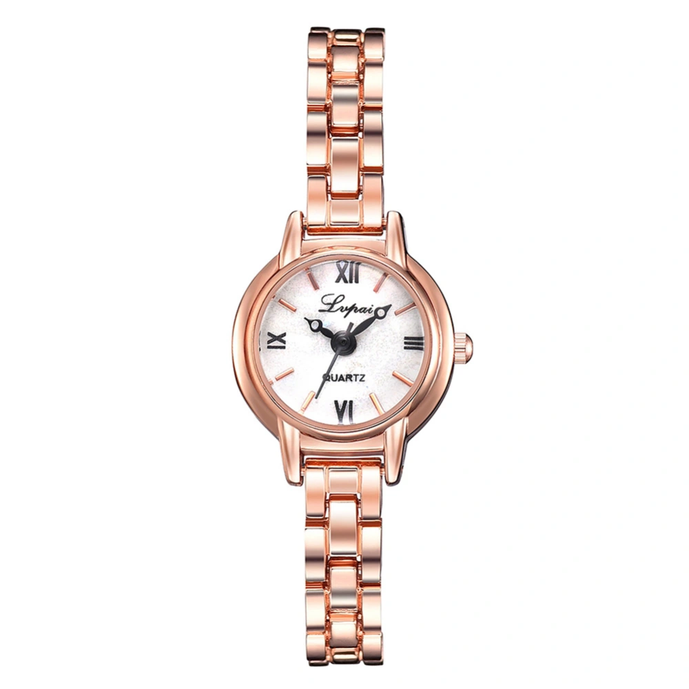 Fashion Alloy Strap Round Dial Watch Women Casual Quartz Watch (Rose Gold White)